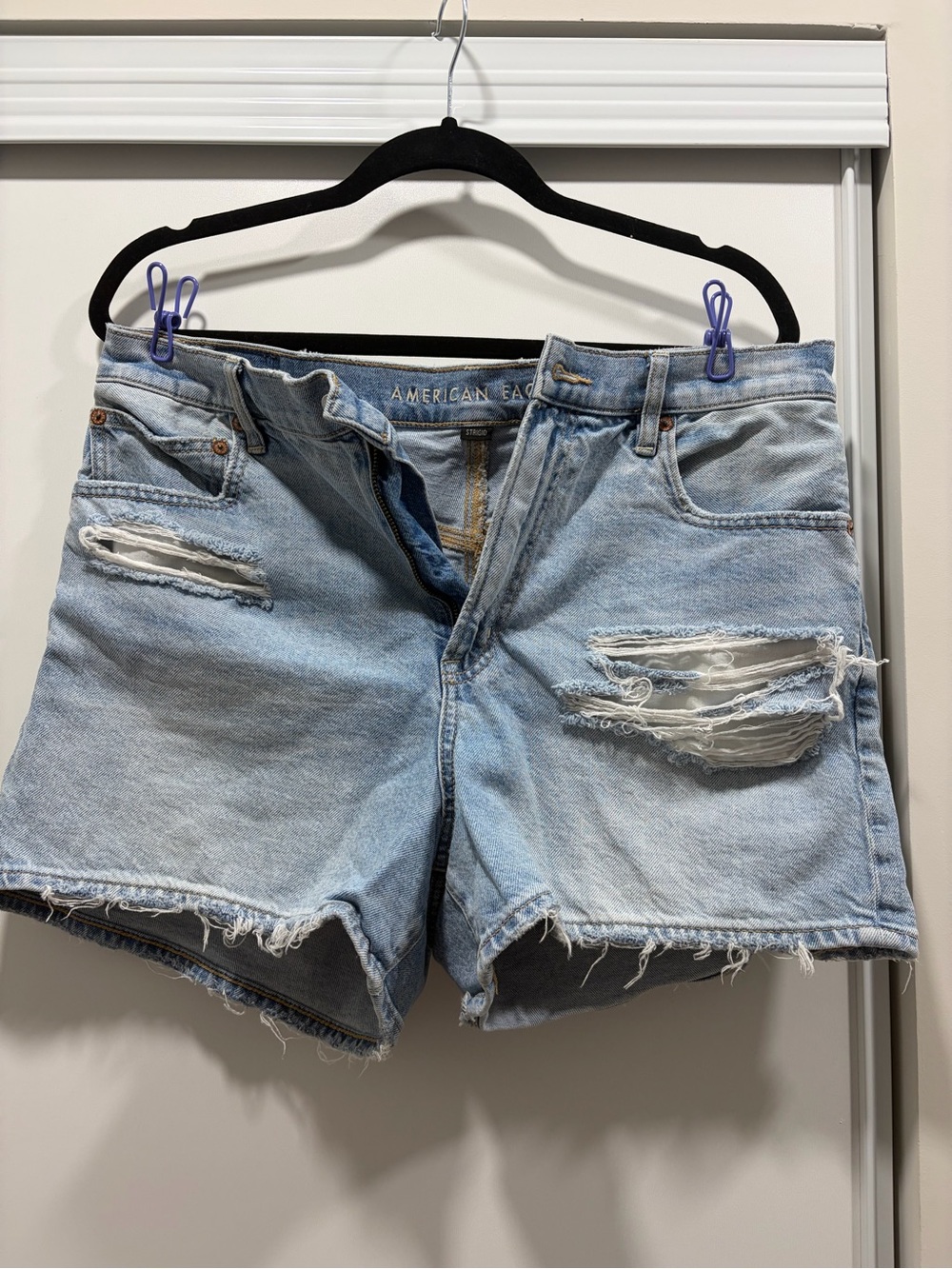American Eagle Outfitters Light Wash Distressed Denim Shorts